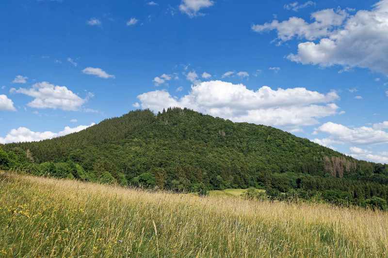 The Alte Grimme in Elkeringhausen, Winterberg, with mountain meadow in the foreground