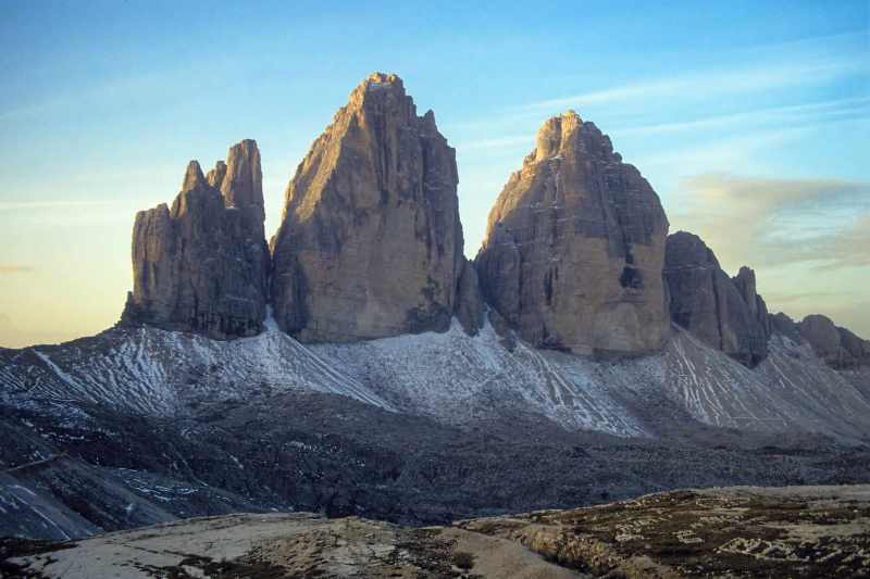 Drei Zinnen im Abendlicht [September 1994, Restauration von Kleinbild-Dia]